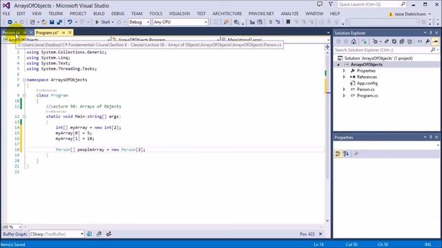 Learn C# for beginners: 58 - Arrays of Objects смотреть онлайн