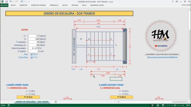 DISEÑO DE ESCALERA | DOS TRAMOS | CONCRETO ARMADO | EXCEL | #HebMERMA смотреть онлайн