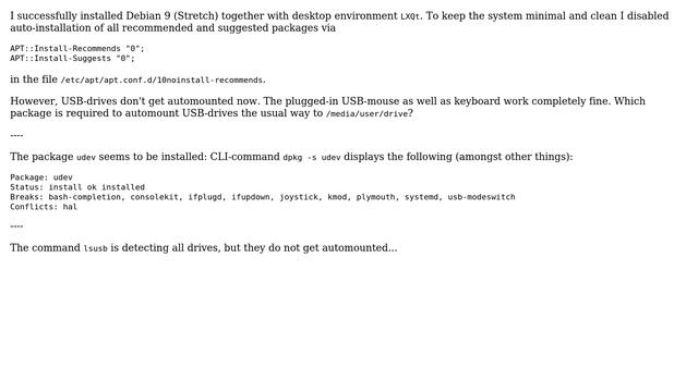 Unix & Linux: Debian 9: Which package is required to automount USB-drives? смотреть онлайн