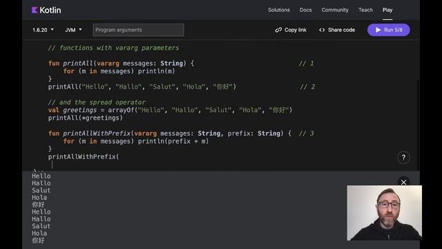 Kotlin Tutorial by Example #5 - functions - any number of parameters, vararg смотреть онлайн