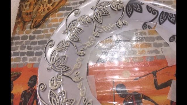 DIY. Обратный декупаж тарелки к 8 Марта! Шаблон (трафарет), акриловый контур для росписи. смотреть онлайн