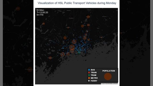 Visualization of HSL public transport for Monday w/ population data смотреть онлайн