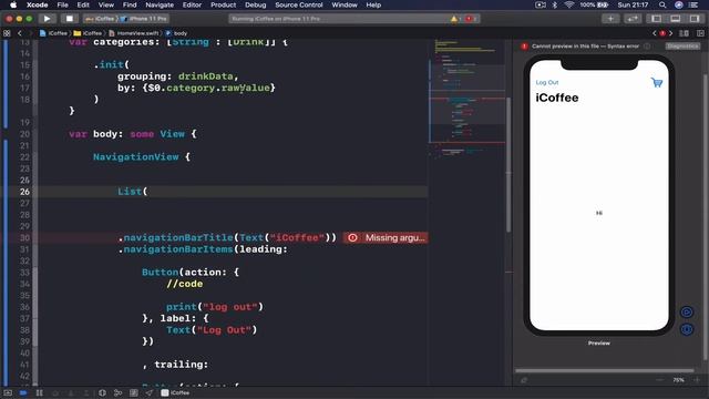 SwiftUI and Firebase tutorial, coffee App 9 of 51 Show drink row in home view смотреть онлайн