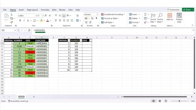 Excel - Information function - ISODD - returns true if number is odd смотреть онлайн