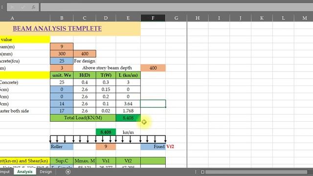 Moment And Shear For Single Span Beam With Distributed Load Excel Templet смотреть онлайн