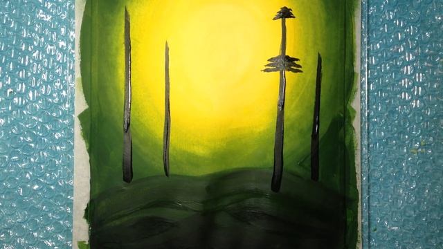 Как нарисовать ЛЕС НОЧЬЮ / How to paint NIGHT FOREST - Простое рисование гуашью / Easy painting смотреть онлайн