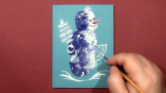 Snowman Greeting Card [ɪɪɪ] - Monoprint-Monotype Technique | Gouache | IOTN - Speed Painting смотреть онлайн