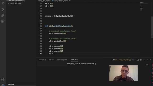 Python Code for Competition Model (Lotka-Volterra) смотреть онлайн