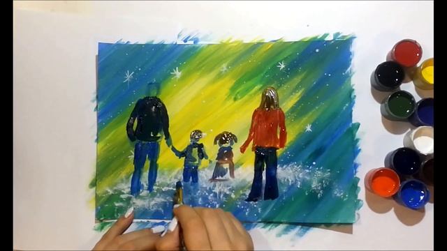 Рисуем семью на фоне звездного неба. Мастер класс смотреть онлайн