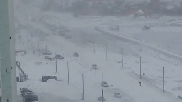 Трактор пытается выехать из сугробов на дороге смотреть онлайн