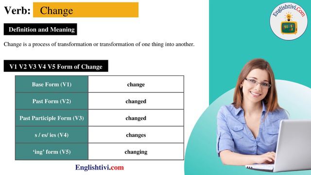 change V1 V2 V3 V4 V5 Base Form, Past Simple, Past Participle Form of change | Englishtivi.com смотреть онлайн