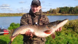 Рыбалка.Поймал огромную щуку на китайский воблер.Рыбалка на спиннинг осенью.