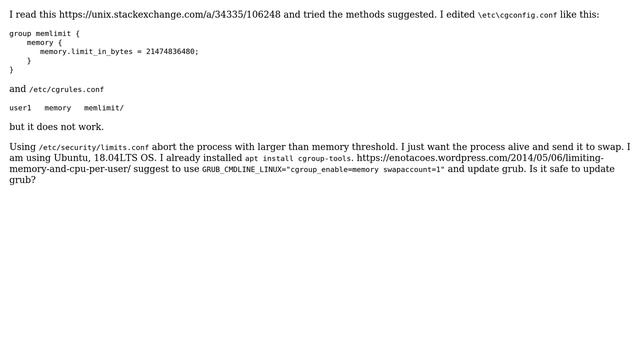 Unix & Linux: cgroup to limit memory usage of users смотреть онлайн