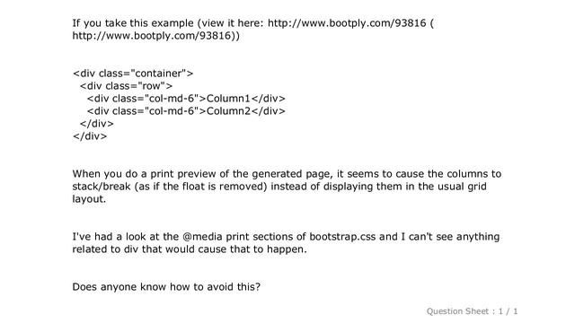 CSS : Bootstrap 3 - Print layout and breaks after each grid column смотреть онлайн