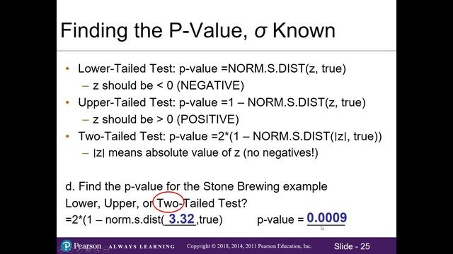 9.1 Hypothesis Test for a Mean (Population Mean Unknown, p-value method) with Excel смотреть онлайн