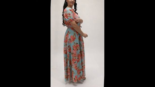 09018_Платье в пол Крестьянка и цветочным принтом_Голубой смотреть онлайн