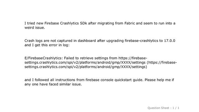 Android : E/FirebaseCrashlytics: Failed to retrieve settings from https://firebase-settings.crashly смотреть онлайн