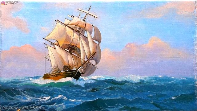 Acrylic Seascape Painting - Sailing / Easy Art / Морской пейзаж акрилом. Уроки рисования. Живопись.