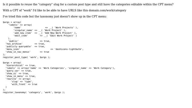 Wordpress: Reuse the "category" slug for a custom post type смотреть онлайн