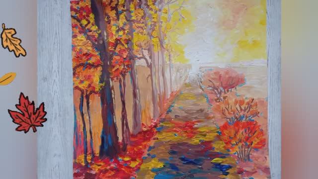 Яркий осенний пейзаж | Рисуем акрилом ? смотреть онлайн