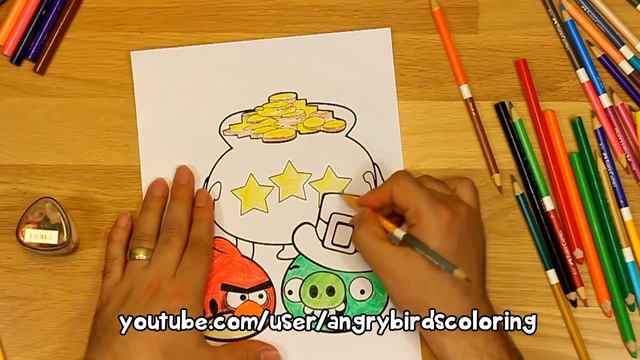 Angry Birds Coloring Red Bird and Minion Pig смотреть онлайн