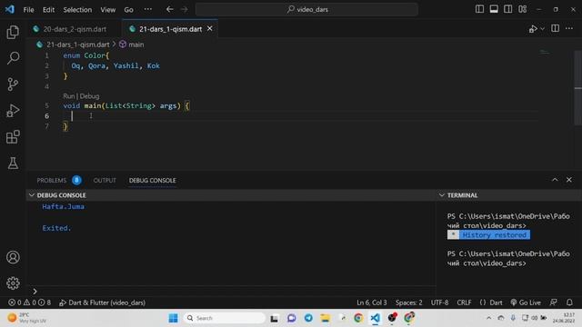21 dars 1 qism | Enumeration | Enum Class | Dart dasturlash tili | O'zbek tilida смотреть онлайн