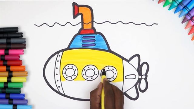 How To Draw A Submarine | Drawing & Coloring For Kids | Chiki Art | HooplaKidz How To смотреть онлайн