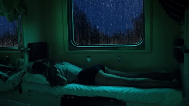 Taking the train on a rainy day | Sleeping in cozy train cabin with rain falling on the train windo смотреть онлайн