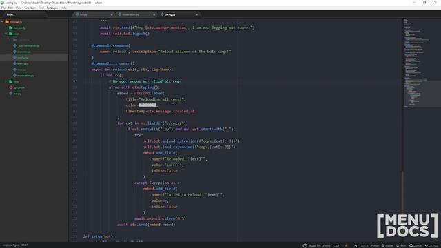 Discord.py Bot Tutorial - Reloading Cogs (Episode #11) | MenuDocs смотреть онлайн
