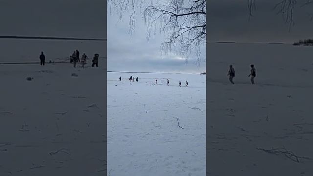 субботнее утро... люди кормят уток, купаются, катаются на лыжах, скайтинг, ловят рыбу... смотреть онлайн