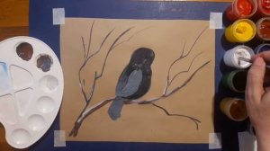 Как нарисовать скворца гуашью