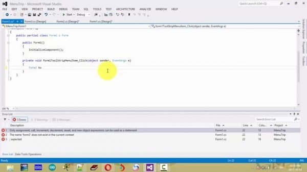 Create Menu Bar use MenuStrip in C# Window Form Application C Sharp Learning