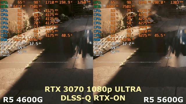 ryzen 5 4600g vs ryzen 5 5600g rtx 3070 in cyberpunk benchmark 1080p ultra dlss-q rtx-on смотреть онлайн