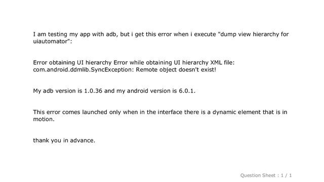 Android : Error obtaining UI hierarchy Error while obtaining UI hierarchy XML file: com.android.ddm смотреть онлайн