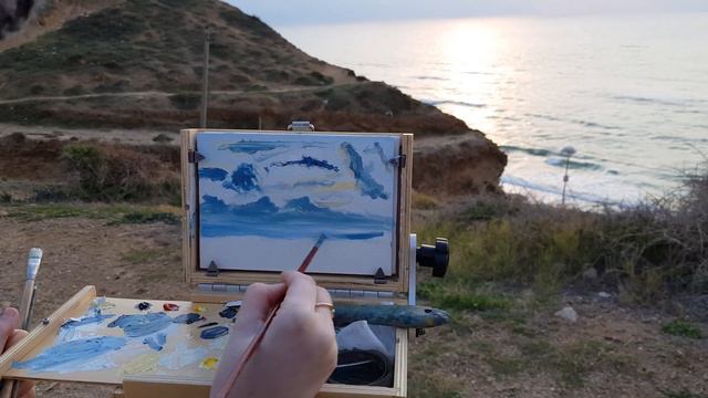 Plein air oil painting. Sea sunset.18-01-20 смотреть онлайн