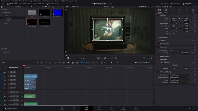 TV Screen Overlay VHS Effect - DaVinci Resolve 17 смотреть онлайн