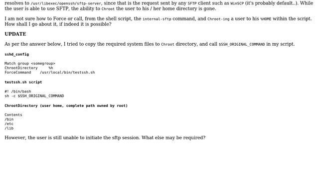 Call internal-sftp as shell call after ChrootDirectory in ForceCommand script смотреть онлайн