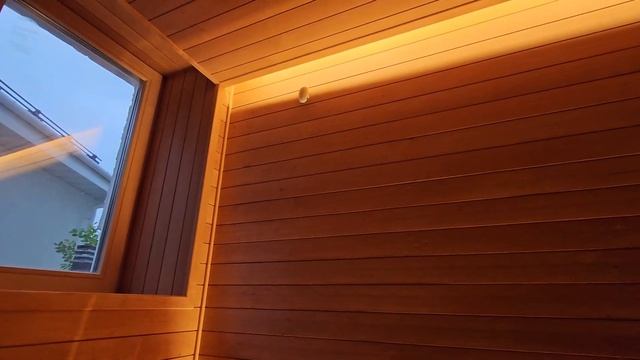 Сауна с панорамным стеклом из ольхи STS и печью Harvia смотреть онлайн