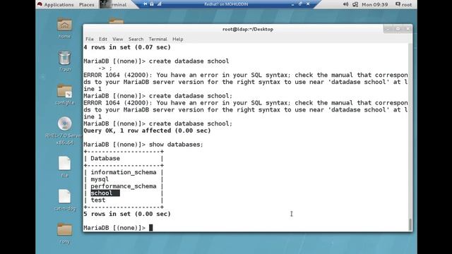 Mariadb install, create database and table in Linux Red Hat 7 part 01 смотреть онлайн