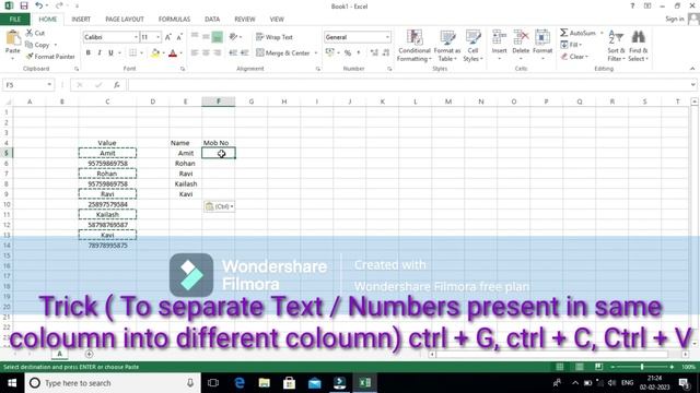 Excel Trick - To separate text/Numbers present in same coloumn into different coloumn. смотреть онлайн