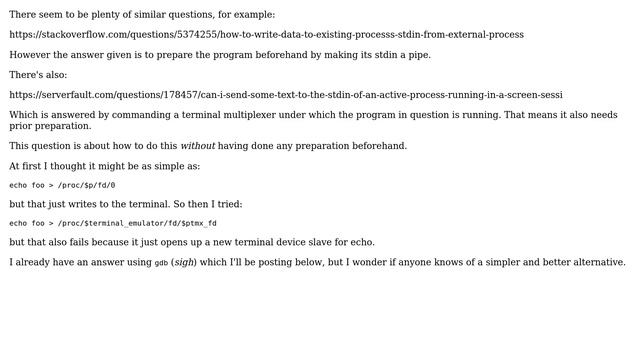 How to write to terminal device stdin of running process from a different terminal without any... смотреть онлайн
