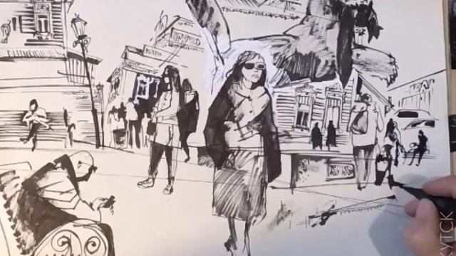 Городская зарисовка Наброски Скетч UrbanSketch Urbansketching Перо Кисть Тушь ИЗО-МЕДИТАЦИИ