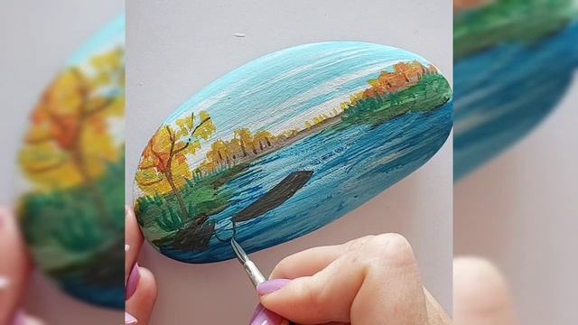 Как нарисовать Осенний пейзаж на камне/Урок рисования для детей