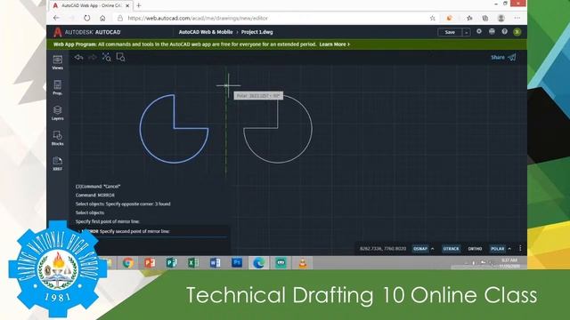Technical Drafting 10 - Mirror Command in Web AutoCAD смотреть онлайн