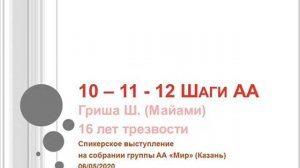 10-11-12 шаги АА.  Гриша Ш. (Майами) 16 лет трезвости