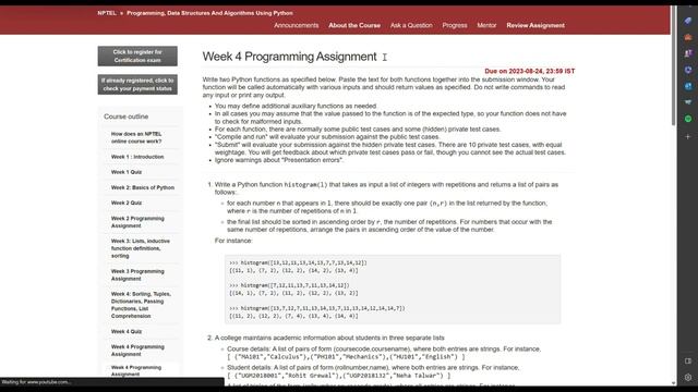 NPTEL Programming Data Structures And Algorithms Using Python Week 4 Assignment Solutions July 202 смотреть онлайн