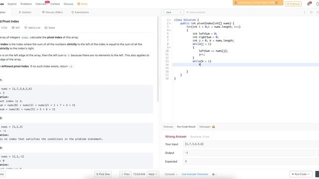724. Find Pivot Index - Java смотреть онлайн