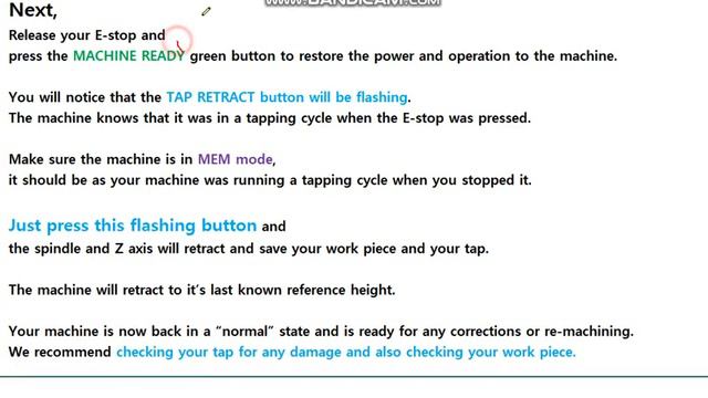 How To Recovery From Stopped During Tapping (Tap Retract Instructions)