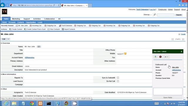 Out boundCall Demonstartion SUGARCRM ASTERISK Integration By Techextension смотреть онлайн