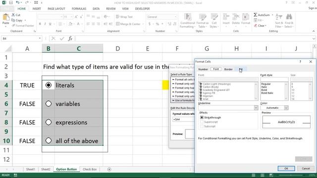 HIGHLIGHT ANSWERS WHEN SELECT OPTION BUTTON (OR) CHECK BOXES IN MS EXCEL (TAMIL) | Kallanai YT смотреть онлайн